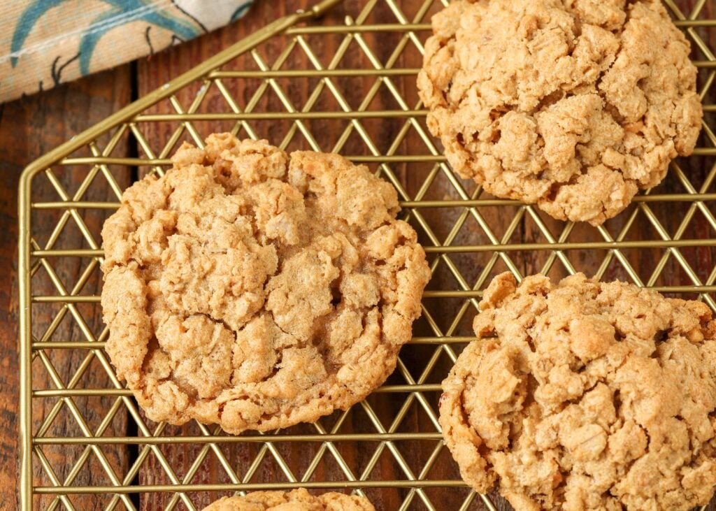 Close-up shot of cooling cookie on rack