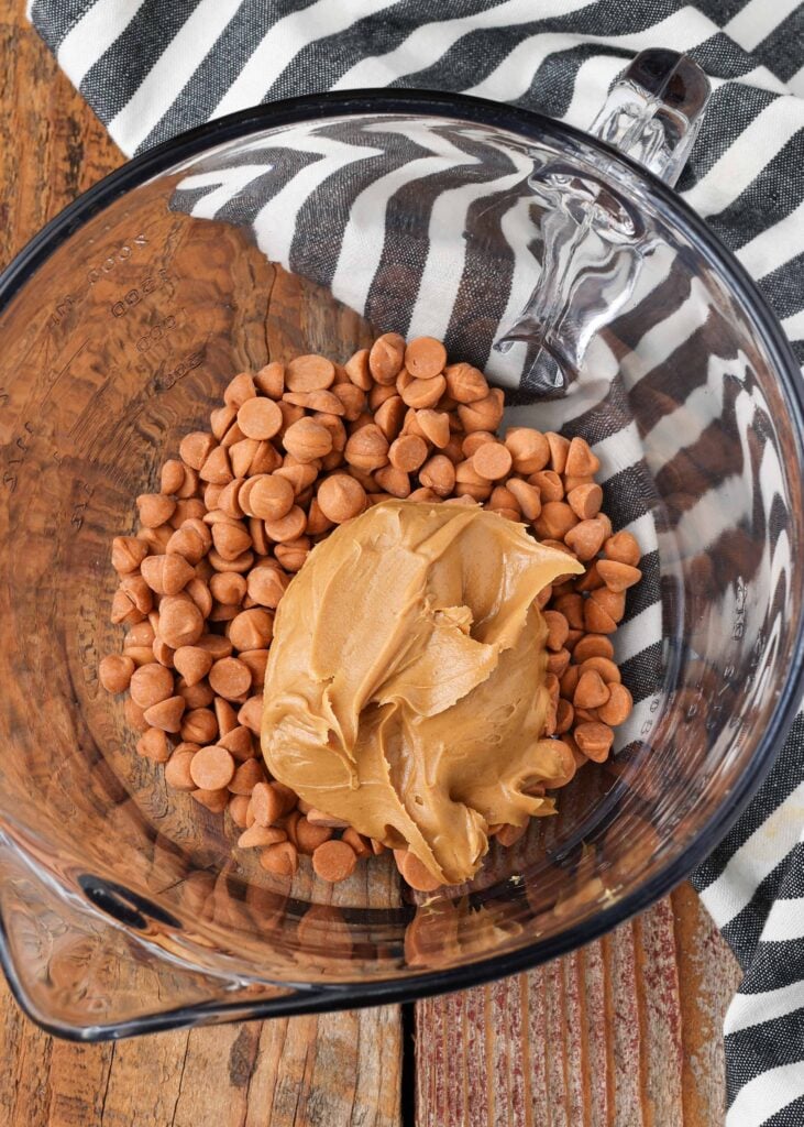 Peanut butter and butterscotch in glass bowl