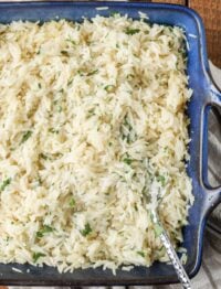 A close up shot of the cooked cilantro lime rice.