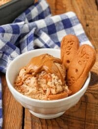 Biscoff cookies and melted cookie butter poured over ice cream