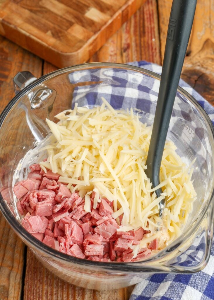 corned beef and swiss cheese ingredients added to cheese dip 
