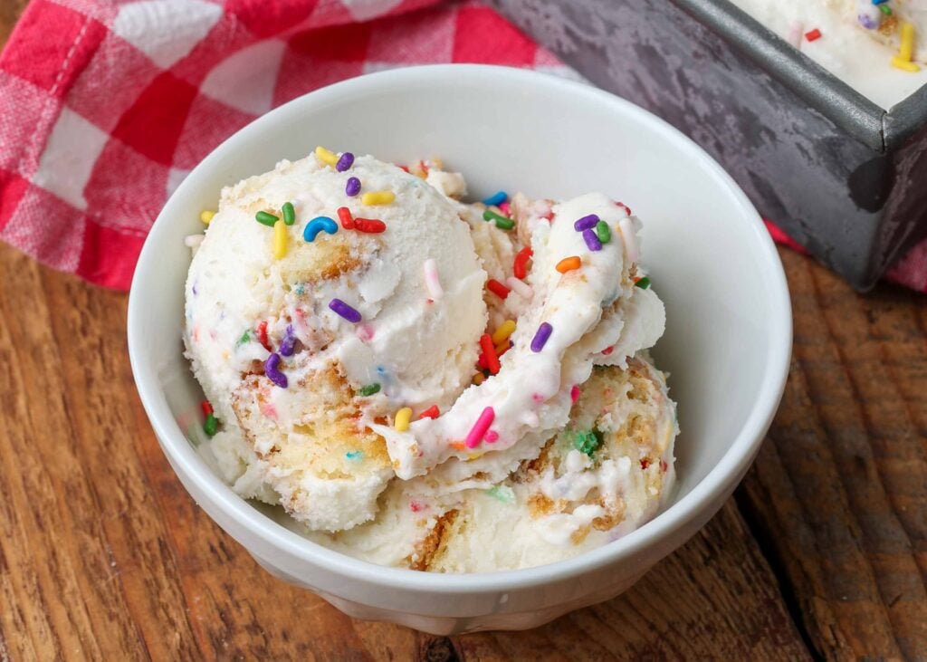 homemade ice cream with birthday cake and sprinkles