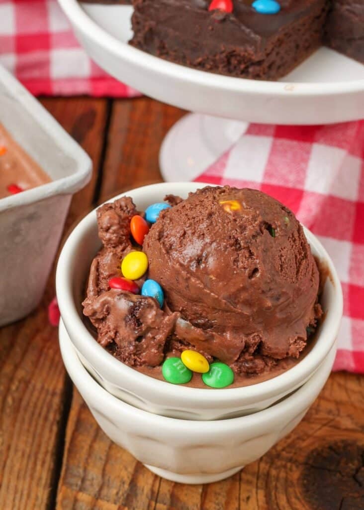 close up of brownie ice cream