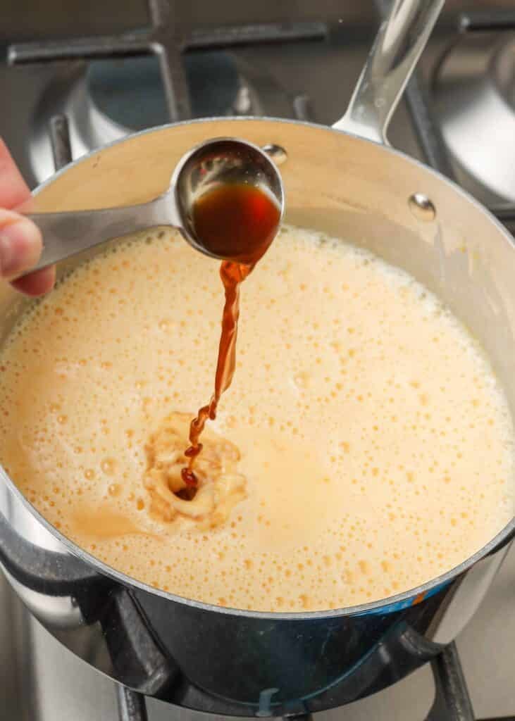 vanilla poured into saucepan