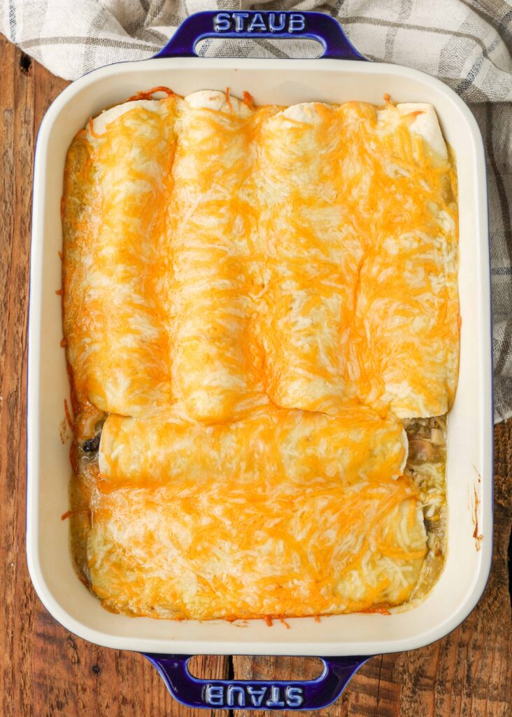 Enchiladas topped with melted cheese
