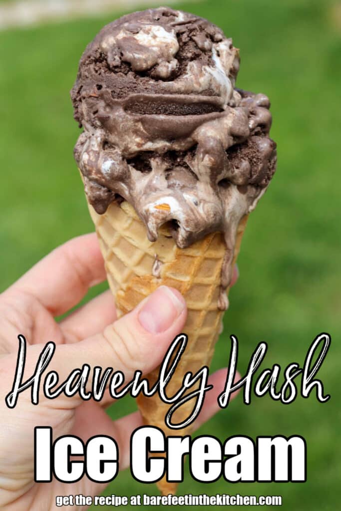 Chocolate almond ice cream in cone