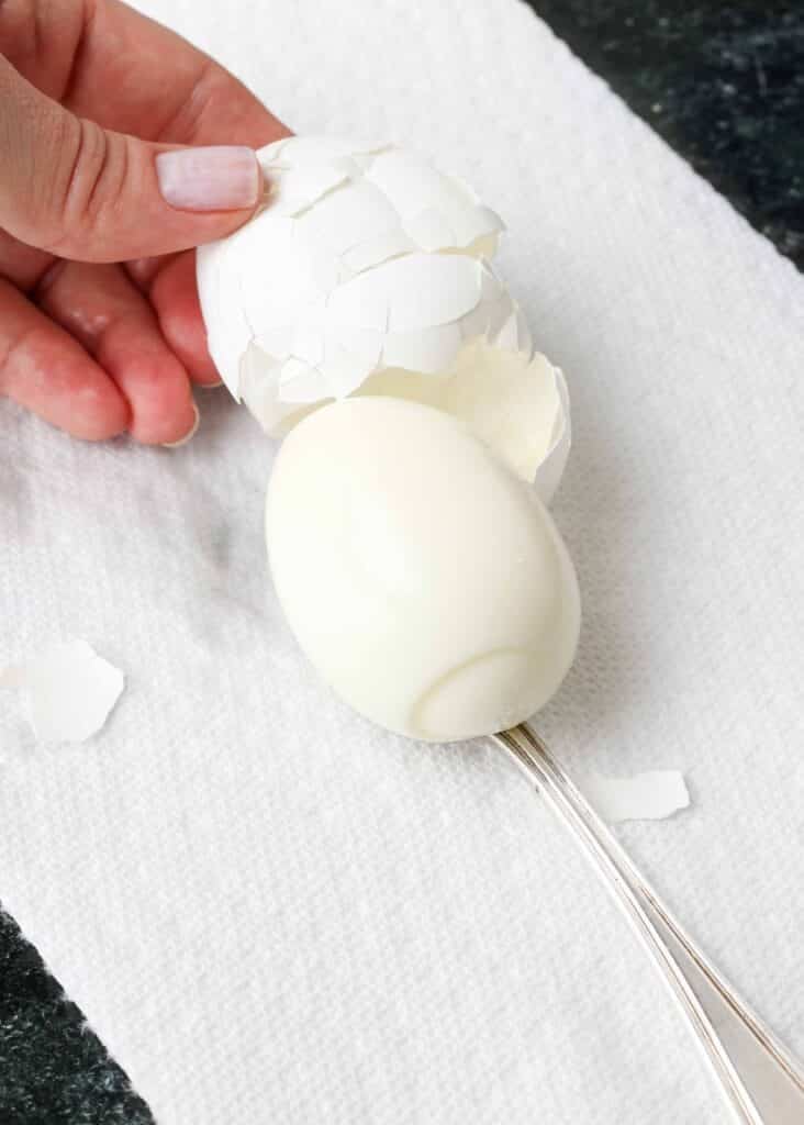 Peeled hard boiled egg