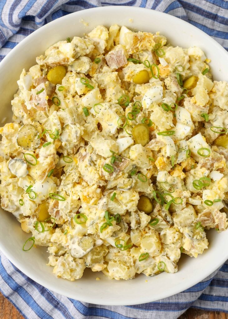 potato salad with hard boiled eggs and dill pickles