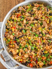 Spicy Mexican Fried Rice is filled with Ground Beef and Black Beans
