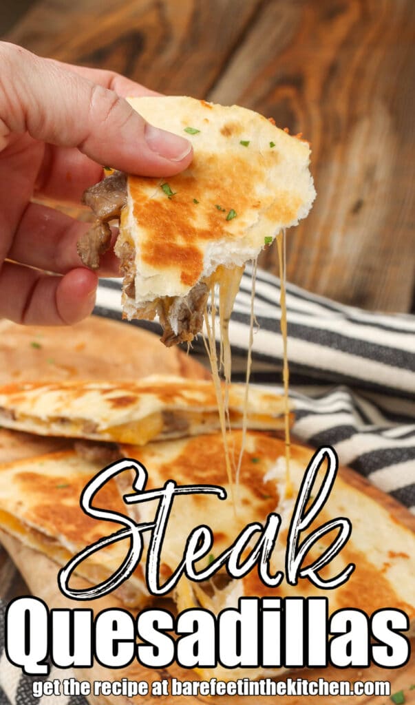 cheesy section of quesadilla with steak