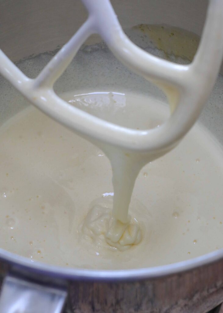 Beat the eggs and sugar until the batter forms a ribbon off the beater.