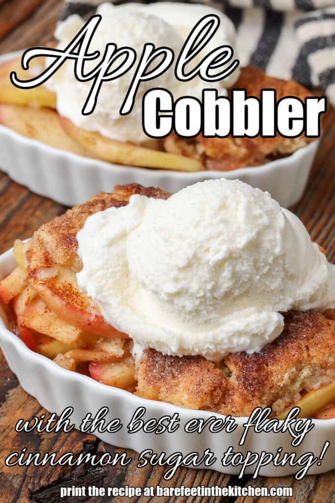 Cobbler topped with apple and cinnamon sugar