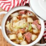 soup with corned beef, cabbage, and potatoes