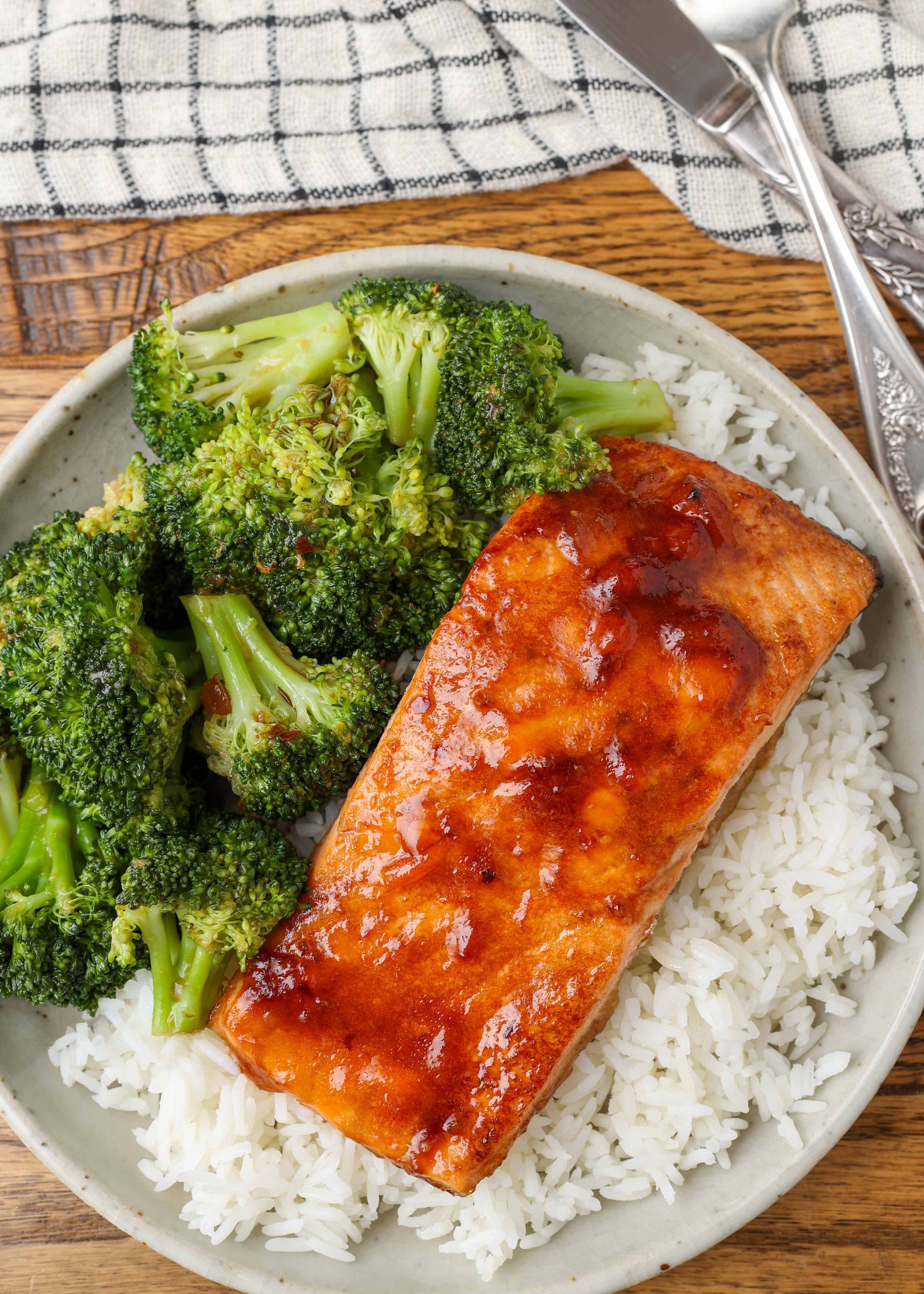 Sweet and Spicy Glazed Salmon with Broccoli