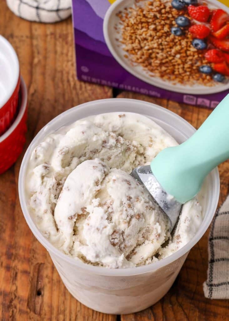 ice cream scoop holding grape nuts ice cream 