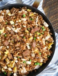 Fried rice with steak, chicken, and pulled pork - it's a meat lover's dream come true.