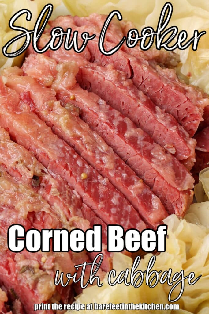close up of sliced corned beef with cabbage on a platter