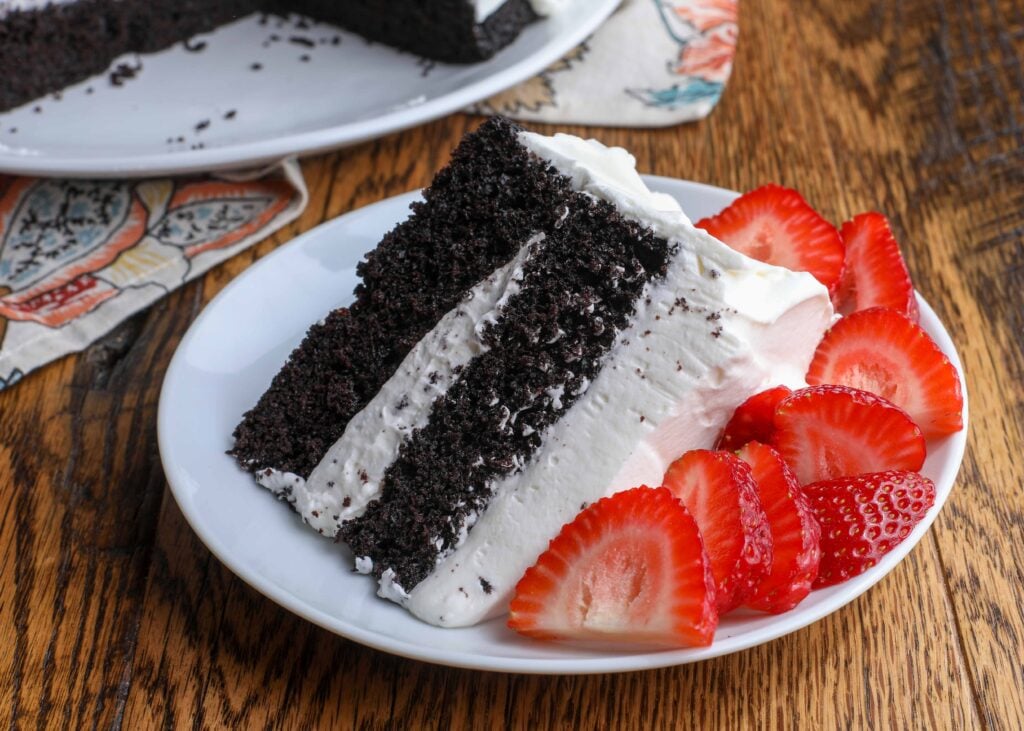 Whipped Cream Frosting on Chocolate Cake
