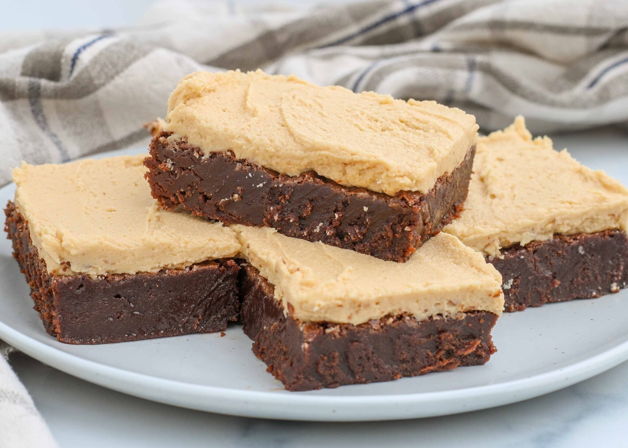 Fudge Brownies with Peanut Butter Frosting - Barefeet in the Kitchen