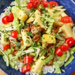 A close up shot of Pineapple Teriyaki Chicken Bowls.