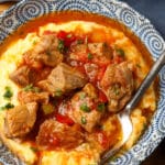 overhead photo of tomato pork chile verde - 11