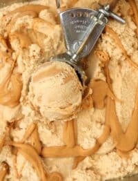 homemade peanut butter ice cream in old metal scoop