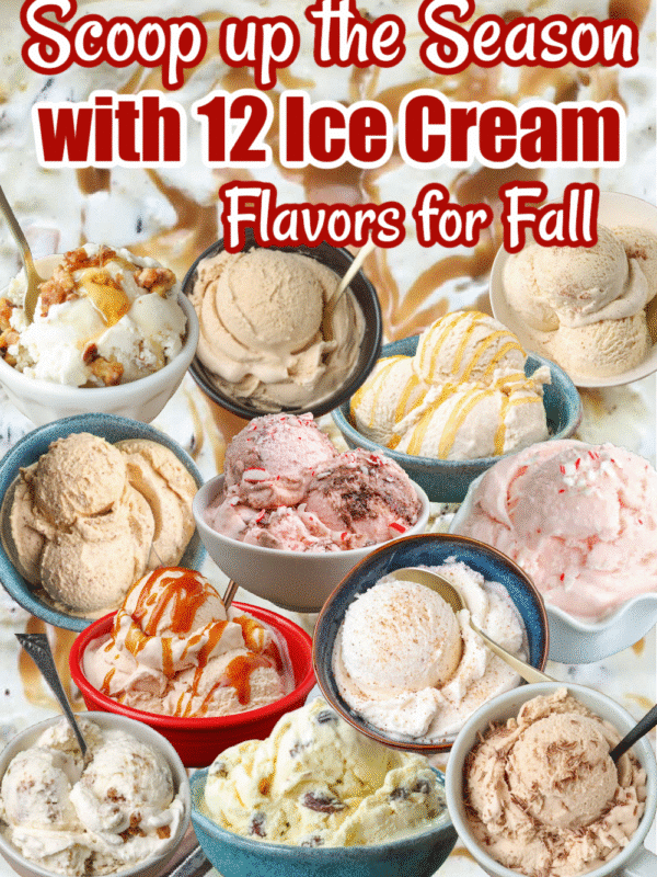12 bowls of ice cream in photo with text overlay