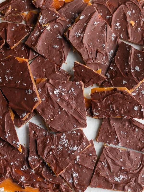 a vertically aligned top down shot of the final product over parchment paper