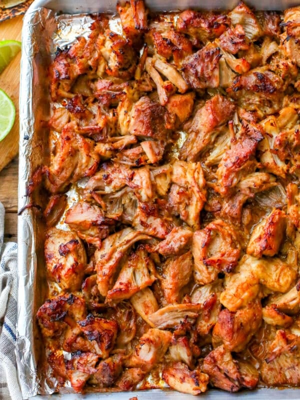 close up of Pork Carnitas on sheet pan
