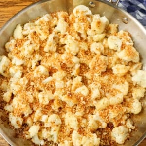 cheesy, crunchy cauliflower in stainless pan