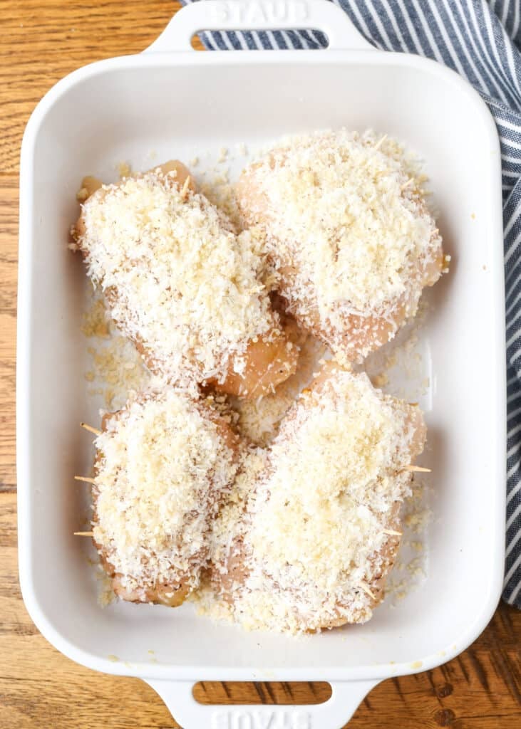 The Green Chile Chicken Cordon Bleu have been topped with panko and parmesan.