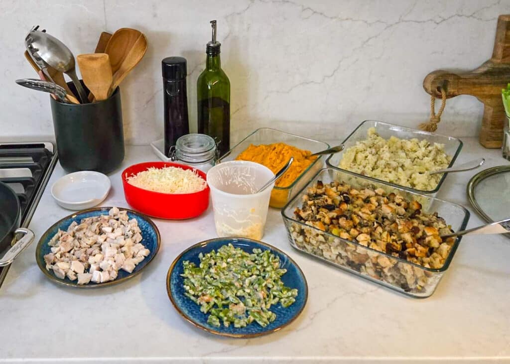 all the leftover thanksgiving sides on the counter