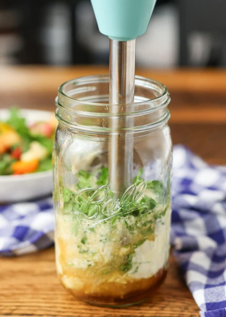 mixing ingredients with the immersion blender