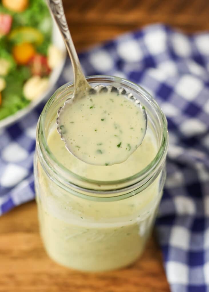 creamy salad dressing made with apple cider vinegar and honey