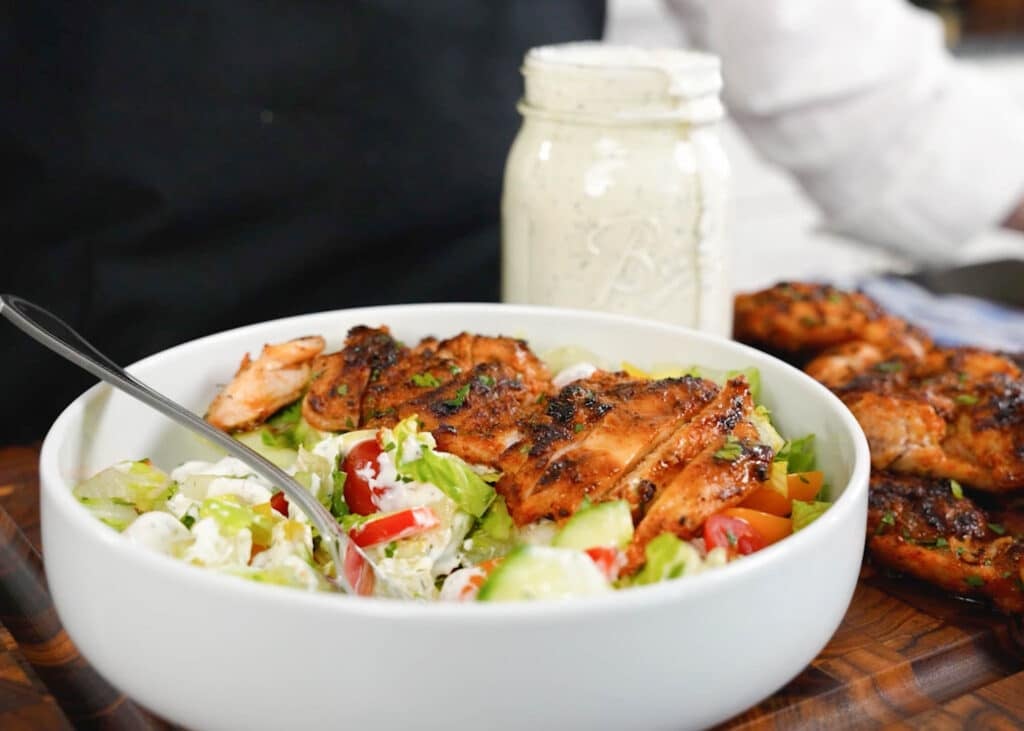Grilled chicken over ranch salad